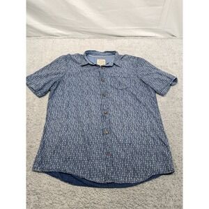 Fat‎ Face Hawaiian Shirt Blue Geometric Short Sleeve Button UK British Mens XLT